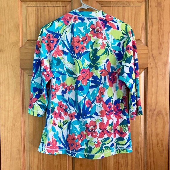 Women’s size XL Lands’ End colorful floral zip up modest swim top/athletic top - Picture 3 of 6